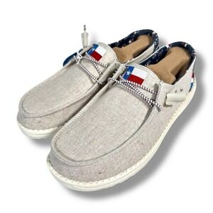 Hey Dude Wendy Texas Canvas Off-White Women's Slip-On‎ Shoes - Size W8 (EU 39)
